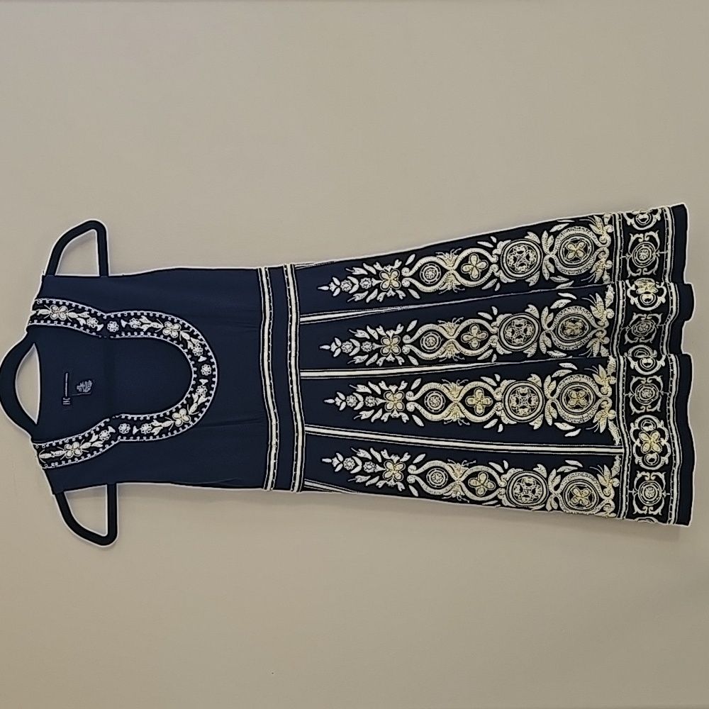 INC International Concepts Dark Blue/Yellow Floral Embroidered & Beaded Dress Xs - Picture 8 of 8